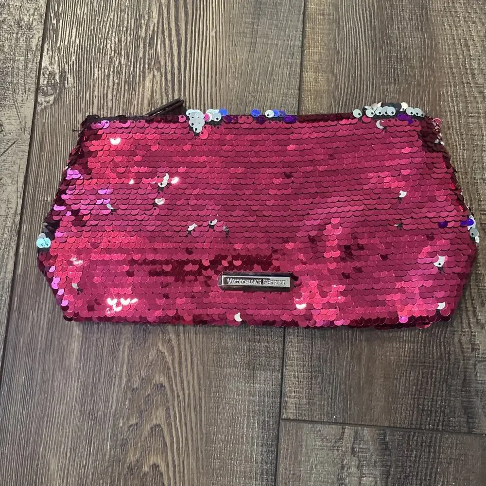Victoria's Secret Mermaid Flip Sequin Bling Cosmetic Makeup Bag Clutch Wristlet